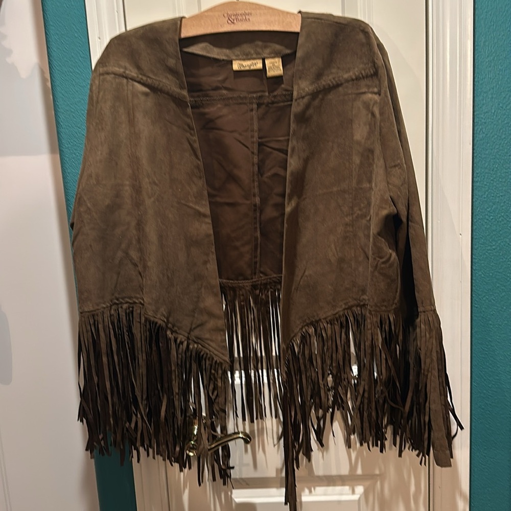 Wrangler Brown Cape style jacket with long Fringe Detailing
